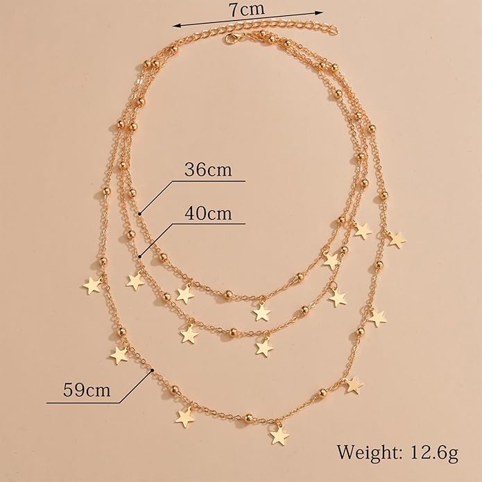 Vintage Layered Star Dangle Necklace Star Pendant Necklace Tiny Star Necklace Gold Bead Chain Necklace Jewelry for Women-VivaGrace Women