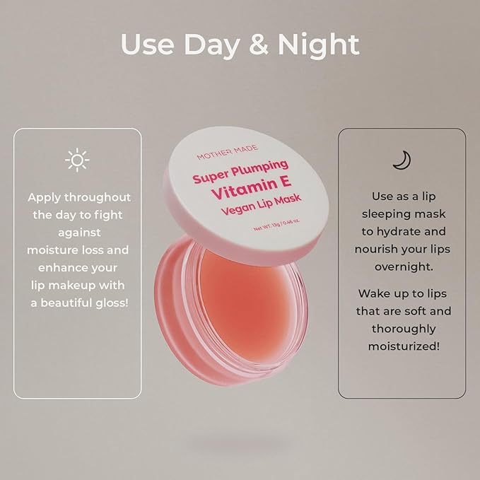 Natural Plumping Vitamin E Lip Mask, 0.46 Oz | Hydrating Lip Moisturizer For Soft, Smooth, Plump Lips, With Organic Shea Butter, Vegan Waxes, Collagen Boosters, Korean Skincare, Lip Gloss-VivaGrace Women