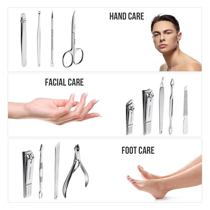 FAMILIFE Manicure Set, Nail Professional Kit Manicure Kits Nail Clipper Sets, 13PCS Stainless Steel Pedicure Sets Mens Grooming Tool, with Brown Leather Travel Case for Men-VivaGrace Women