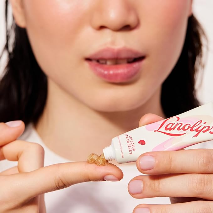 Lanolips Lip Scrub - Natural Lip Exfoliator Made with Lanolin, Vitamin E & Finely Ground Strawberry Seeds - Gentle Sugar Scrub for Healthy, Soft Lips - Strawberry (.35 oz)-VivaGrace Women
