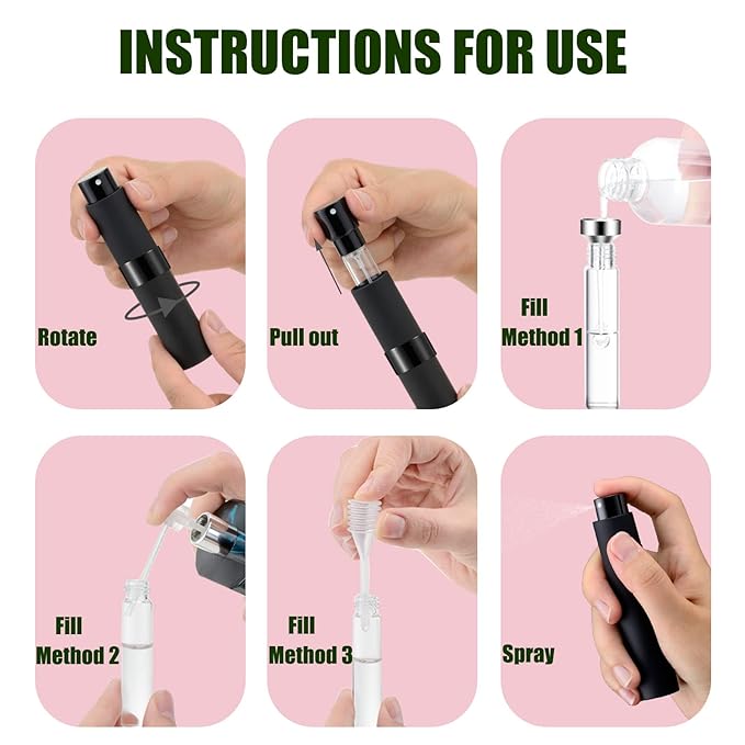2 PCS/8ml Portable Mini Perfume Atomizer bottles, Empty Refillable Spray Bottle with 3 Types of Refill Tools, Pocket Travel Perfume Sample Bottles(Matte Black)-VivaGrace Women