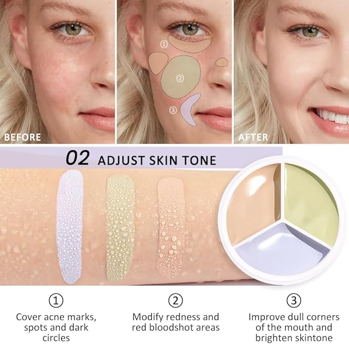 Kaely 3Pcs Tri Color Concealer Pot,Color Correcting Concealer for Dark Circles Spots,Cream Concealer Full Coverage,Foundation Contour Makeup Palettes,under Eye Brightener corrector de ojeras,01+02+03-VivaGrace Women