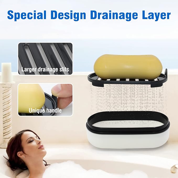 Travel Soap Container, Leakproof Soap Box, Travel Soap Holder with Removable Draining Layer, Portable Soap Case for Traveling, Camping, Gym (White, 1 Pack)-VivaGrace Women