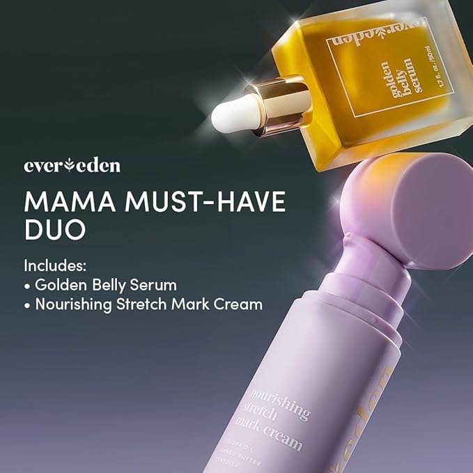 Evereden Mama DUO w/t Gua Sha - Golden Belly Stretch Mark Oil & Nourishing Stretch Mark Cream - Dermatologist-Developed Clean & Vegan Maternity Skin Care for Skin Hydration-VivaGrace Women