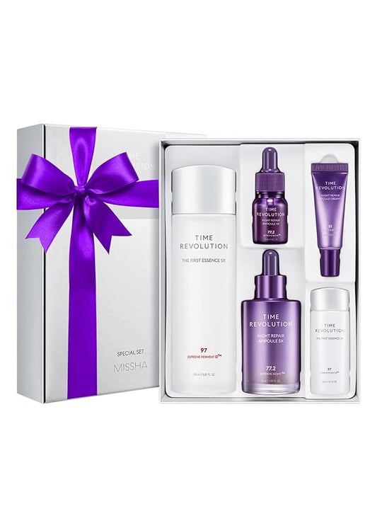 MISSHA Time Revolution Gift Set The First Essence 5X & Night Repair Ampoule 5X for Radiant, Youthful Skin-VivaGrace Women
