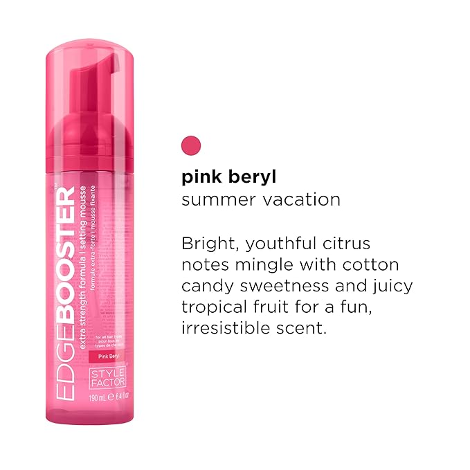 Style Factor EDGE BOOSTER Extra Strength Setting Mousse – Frizz Control, Extra Volume, and Conditioning – 2.5oz Pink Beryl Mousse for Curly Hair-VivaGrace Women