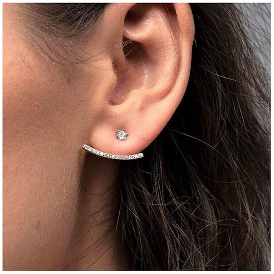 Crystal Bar Ear Climber Earrings Silver Rhinestone Ear Jacket Earrings Boho Bar Ear Crawlers Earrings Minimalist Geometric Moon Earrings Jewelry for Women and Girls-VivaGrace Women