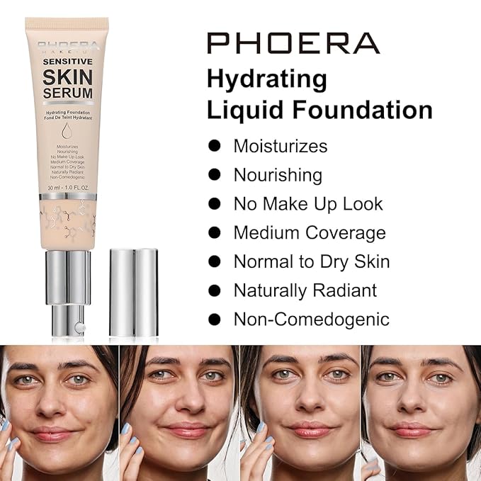 PHOERA Hydrating Serum Foundation,Makeup Base Foundation Hypoallergenic and Flawless Full Coverage. (N04 Sand)-VivaGrace Women