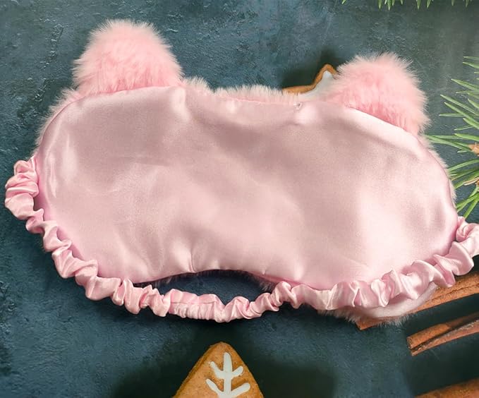 Cute Soft Plush Cat Sleeping Mask for Women Girls, Cute Animal Sleep Eye Cover Mask Eye Funny Blindfold Eyeshade for Night Nap Travel (Pink)-VivaGrace Women