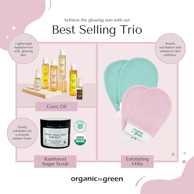 Organic to Green Premium Exfoliating Mitt for Body (2pc) – 100% Vegan Viscose Traditional Body Scrub Washcloth – Body Exfoliator (Pink)-VivaGrace Women