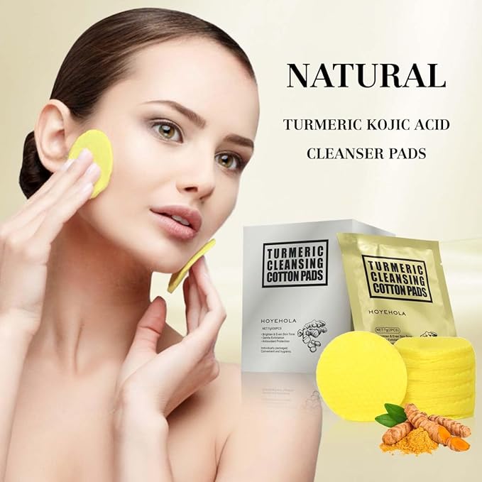 Turmeric Kojic Acid Cleansing Face Pads: 20Packs(40Pads) Individually Wrapped Exfoliating Turmeric Pads for Deep Cleansing Dark Spots