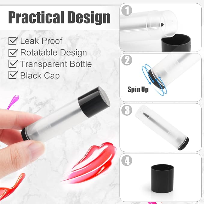 50Pcs 5g Lip Balm Tubes Plastic Lipstick Containers Empty Refillable Twist-up Lip Gloss Balm Filling Stick Clear Tube Holder with Black Cap for DIY Chapsticks Crayon Solid Perfume-VivaGrace Women