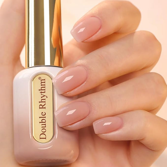 Double Rhythm 0.50 OZ Gel Polish Hema Free Same Color Same Bottle Golden Round Translucent Neutral Natural Milky 15 ML Jelly UV Polish Art DIY at Home (Nude Pink-C1491)