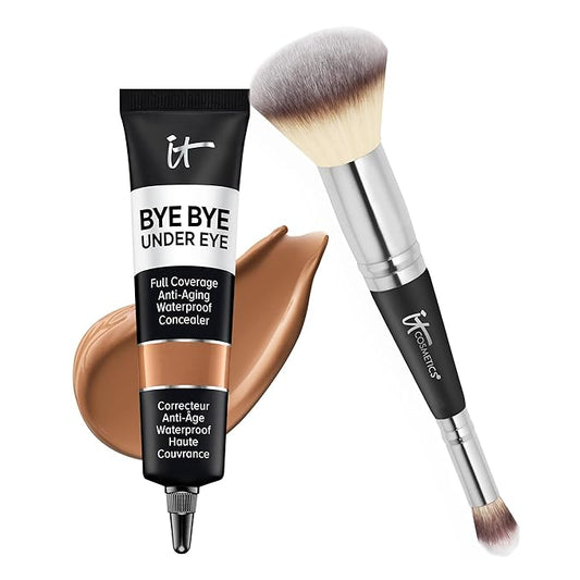IT Cosmetics Makeup Set - Includes Supersize Bye Bye Under Eye Concealer (40.5 Deep) + Heavenly Luxe Complexion Perfection Concealer Brush (1 fl oz) - with Collagen, Hyaluronic Acid & Antioxidants-VivaGrace Women