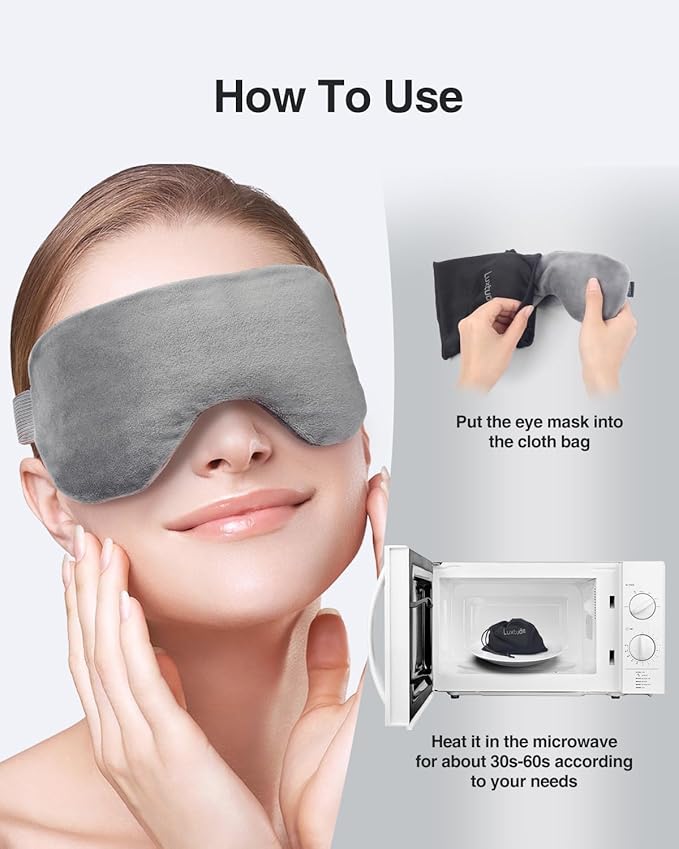Luxtude Heated Eye Masks for Dry Eyes with Flaxseed & Lavender, Microwave Warm Eye Compress Moist Heat, Weighted Eye Mask for Sleeping, Hot Stye Eye Compress for Puffy Eyes, Dark Circles (Gray)-VivaGrace Women