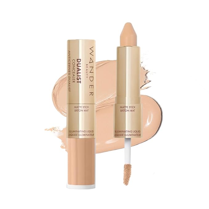 Wander Beauty Dualist Matte and Illuminating Concealer Makeup - Light - Dual-Ended Matte Concealer Stick + Liquid Concealer - Full Coverage Concealer Brightens, Firms & Hydrates Under Eyes -0.28 fl oz-VivaGrace Women