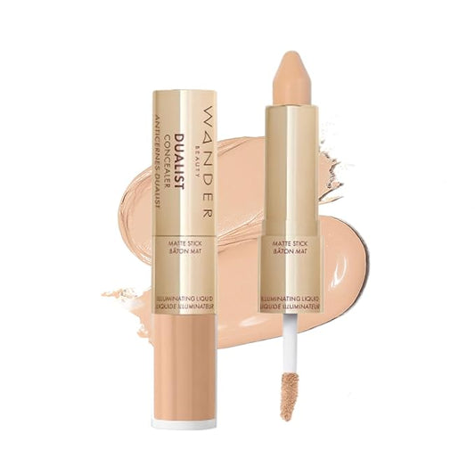 Wander Beauty Dualist Matte and Illuminating Concealer Makeup - Light - Dual-Ended Matte Concealer Stick + Liquid Concealer - Full Coverage Concealer Brightens, Firms & Hydrates Under Eyes -0.28 fl oz-VivaGrace Women