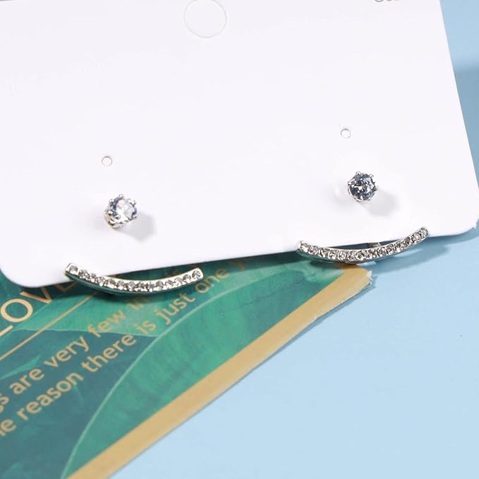 Crystal Bar Ear Climber Earrings Silver Rhinestone Ear Jacket Earrings Boho Bar Ear Crawlers Earrings Minimalist Geometric Moon Earrings Jewelry for Women and Girls-VivaGrace Women