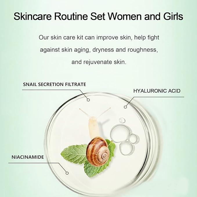 All About Snail Mucin Kit - Snail Korean Skincare 5-Pack, Snail Skin Care Products Set: Face Gel Cleanser, Essence, Cream, Toner & Eye-Cream, Facial Kit for Women and Men Hydrating & Anti-Aging-VivaGrace Women
