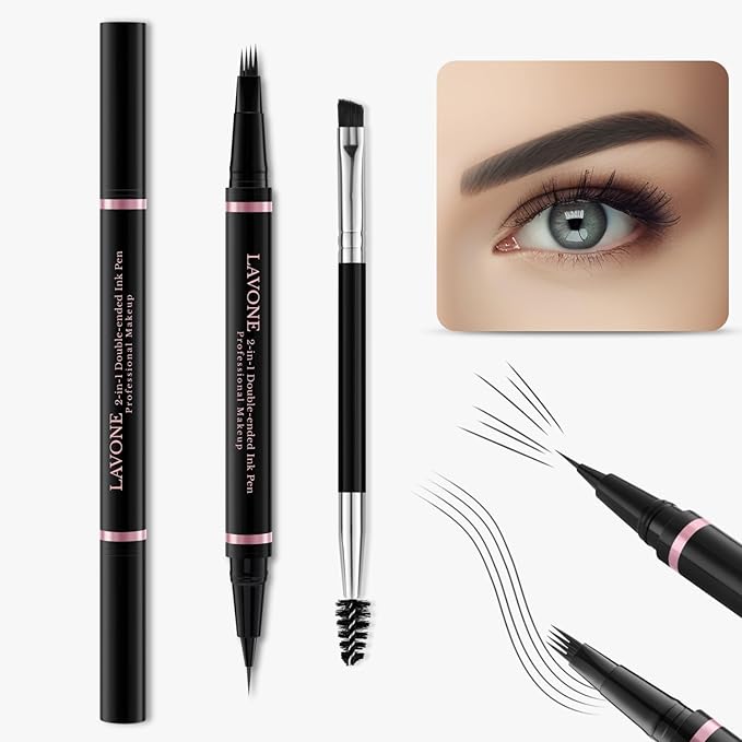 Eyebrow Pencil Makeup Kit, with Waterproof 2-IN-1 Microblading Eyebrow Pen, Eyebrow Pomade, Eyeliner and Dual-ended Eyebrow Brush, Brow Pencil Kit for Natural Eyebrows - Dark Grey-VivaGrace Women