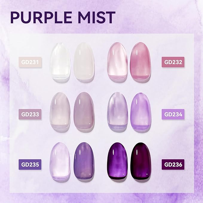 JODSONE Jelly Gel Nail Polish Set of 6 Colors Purple Set for Salon Manicures and DIY Nail Art at Home Need U V Cured Gift for Women-VivaGrace Women