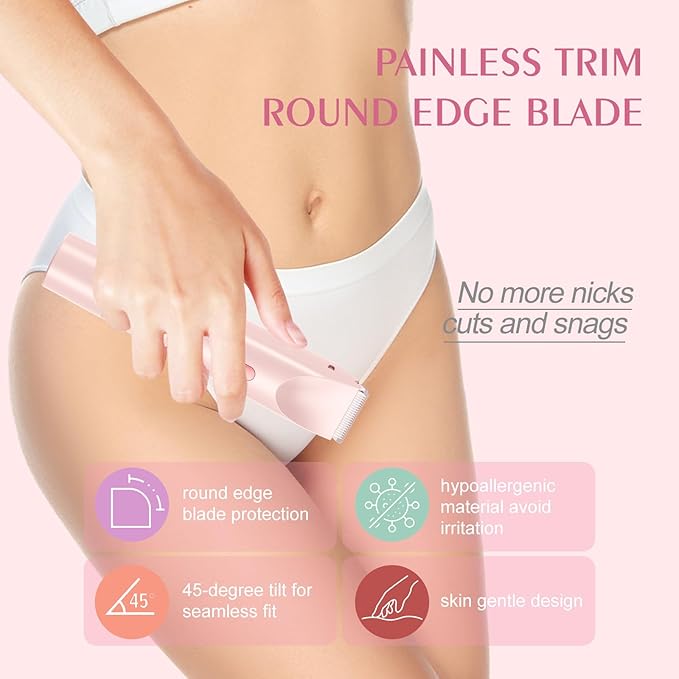 Bikini Trimmer for Women,Dermave Bikini Shaver,2-in-1 Electric Razors for Women(Pale Pink)-VivaGrace Women