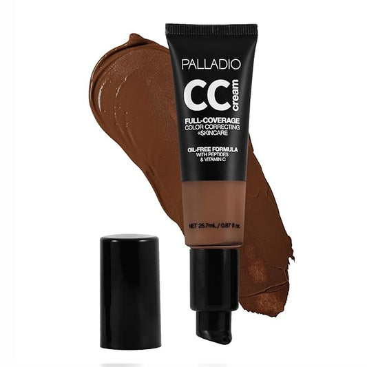 Palladio Full-Coverage Color Correction CC Cream, Oil-Free with Peptides & Vitamin C, Best for Correcting Redness and Uneven Skin Tone, Buildable Foundation Coverage (Rich 52W)-VivaGrace Women