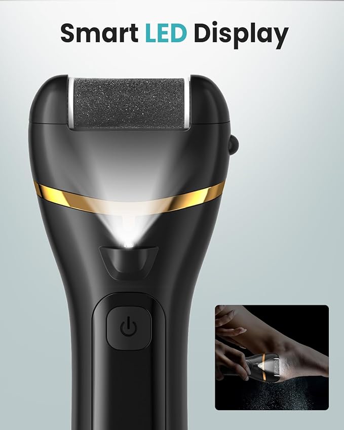 Electric Foot Callus Remover with 10000 RPM Motor and 3-Speed Settings, Foot File Kit with LED Light and Display for Women’s Home Pedicure, Waterproof Foot Grinder with Type-C Charging-VivaGrace Women