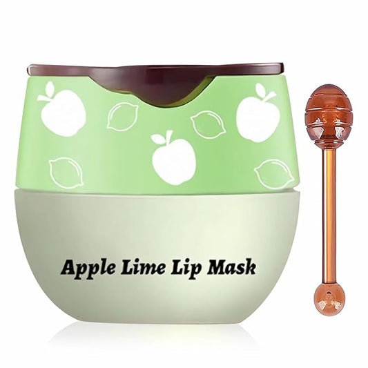 Apple Lime Sleeping Lip Mask, Bee Lip Balm Lip Mask Honey Pot, Lip Mask Overnight Propolis Moisturizing Lip Balm with Stick, Hydrating Repair Prevention Dry & Cracked Lip Scrubs Exfoliato-VivaGrace Women