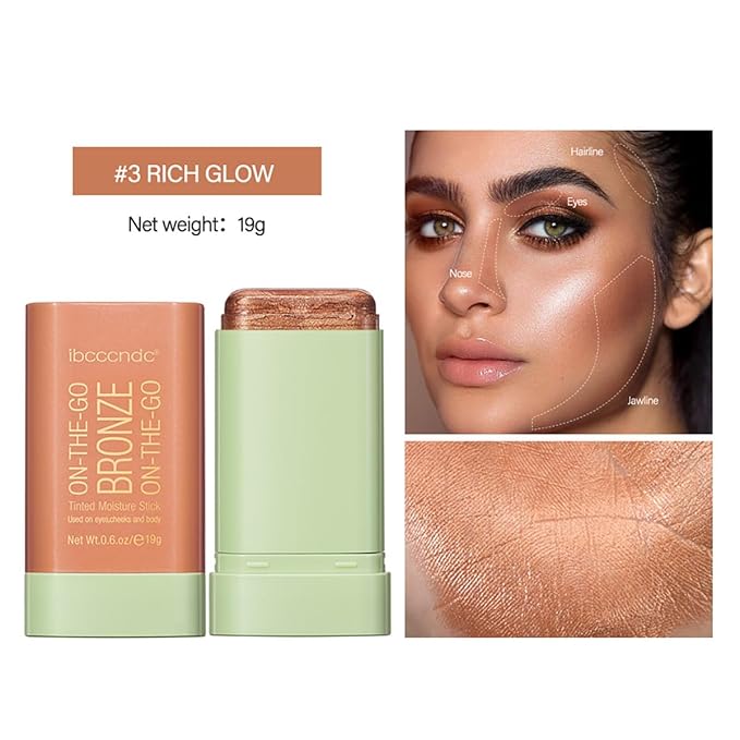 Multi-Use Makeup Blush Stick, Cream Blush Stick, Tinted Solid Moisturizer Stick for Cheek & Eyes & Lips, Waterproof Natural Nude Makeup, Suitable for All Skin (3#Rich Glow)-VivaGrace Women
