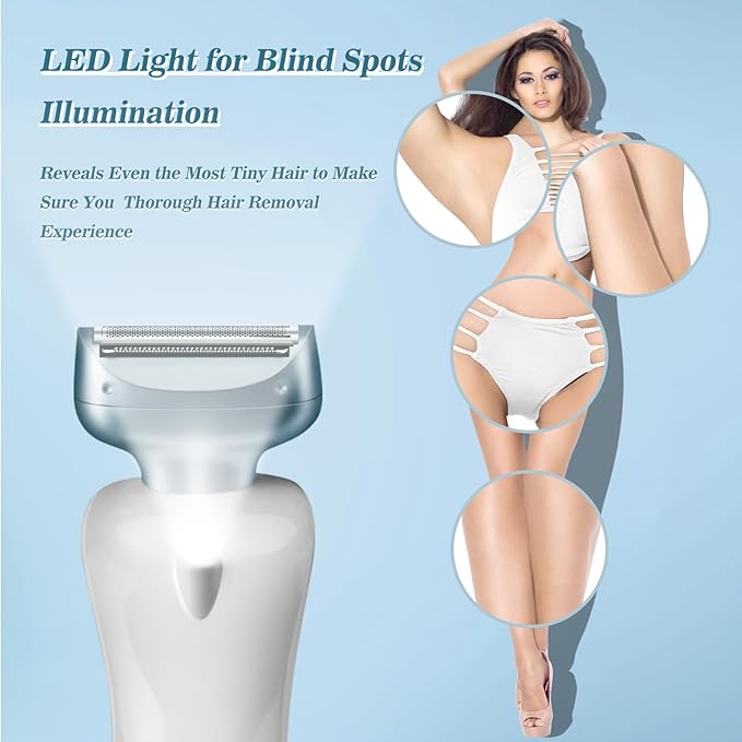 Electric Razors for Women for Legs Bikini Trimmer Electric Shaver for Women Underarm Public Hairs Rechargeable Womens Shaver Wet Dry Use Painless Cordless with Detachable Head (Blue)-VivaGrace Women