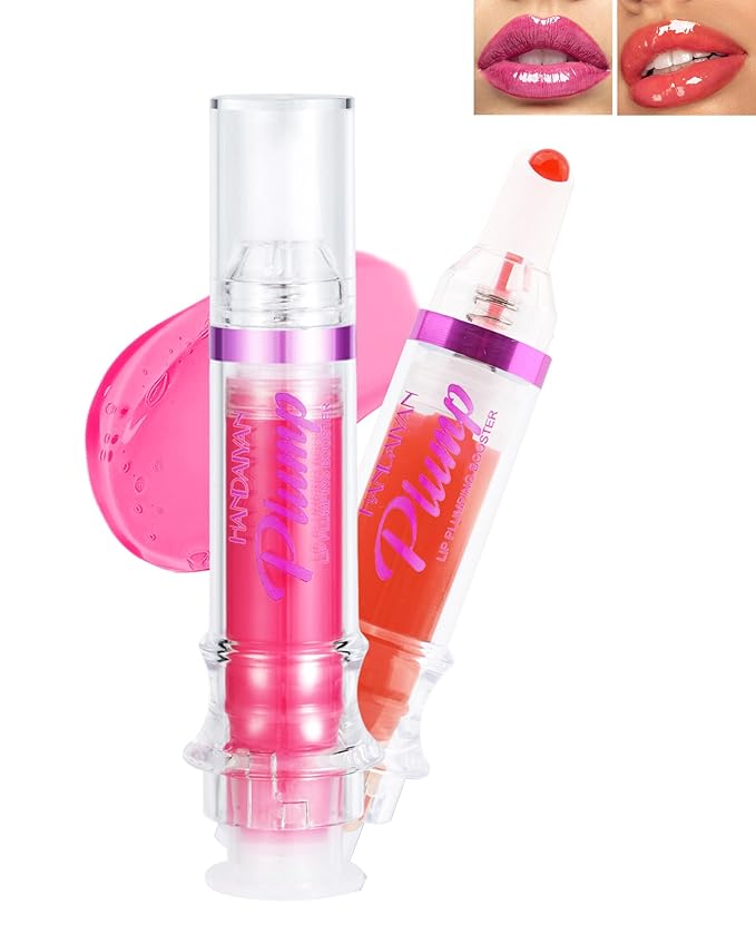 Lip Plumping Booster-2Colors Spicy Lip Plumper Oil Lip Gloss, Plump and Pout Lip Plumper Hydrating & Volumizes Lip GLaze, Enhancing Plump Effect for Fuller Lips, Lip Glossy Makeup Gift for Women-03+04-VivaGrace Women