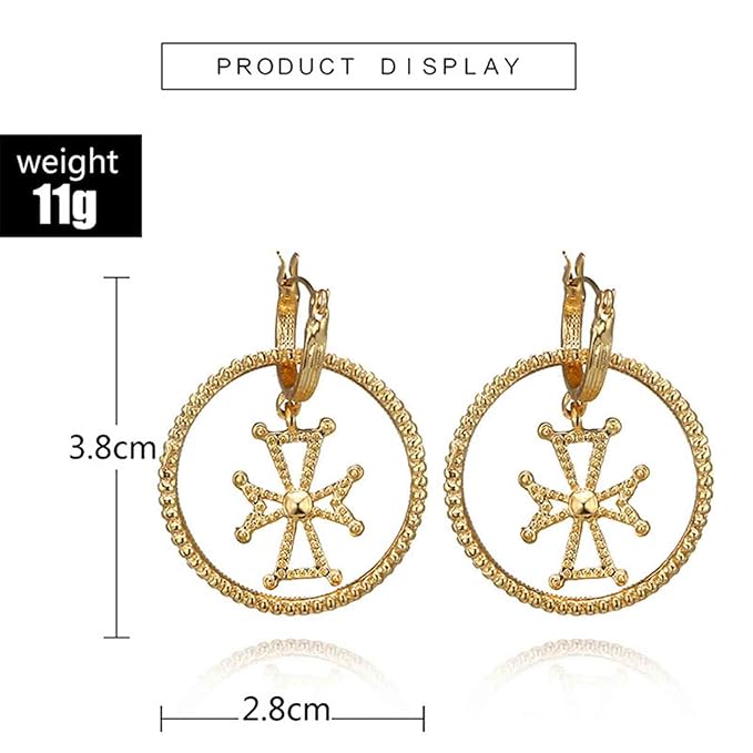 Punk Circle Cross Earrings Gold Circle Drop Dangle Earrings Brass Geometric Earrings Modern Chunky Drops Earrings Jewelry for Women and Girls Gifts-VivaGrace Women