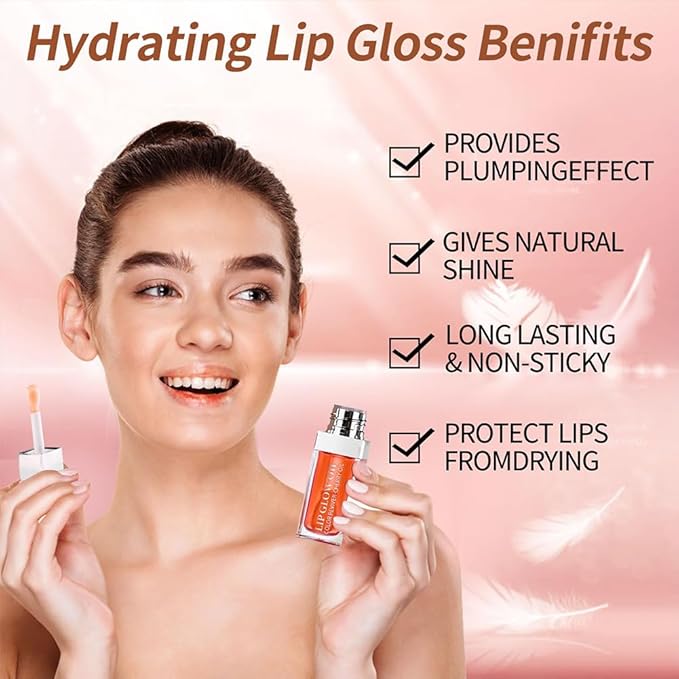 Hydrating Lip Glow Oil, Moisturizing Lip Glow Oil, Nourishing Glossy Transparent Lip Oil, Plumping Lip Oil, Lip Balm, Non-sticky Tinted Toot Lip Balm for Lip Care (CORAL) 0.2 OZ-VivaGrace Women