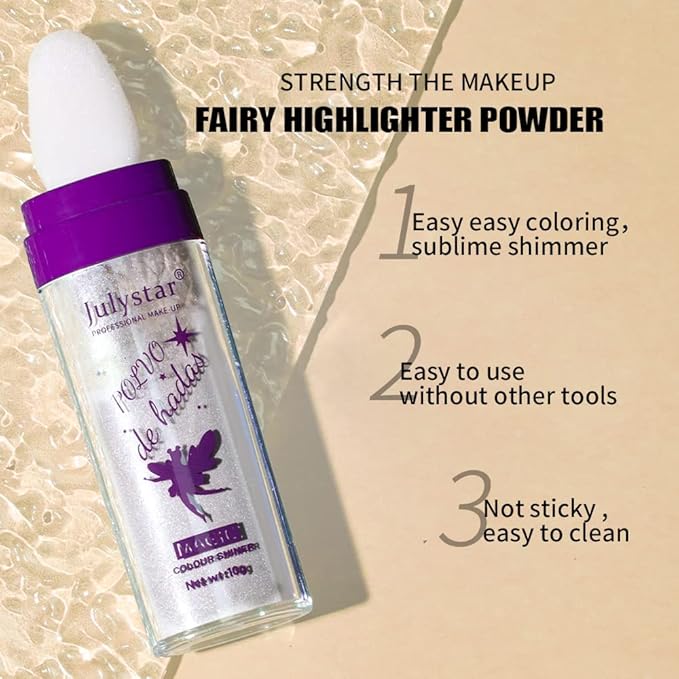 AKARY Shimmer Highlighter Powder, Fairy Polvo De Hadas Highlighter Powder & Blush Stick, Instant Glow Luminizer Duo, Glitter Body Face Hair High Gloss Stick, Sparkle Smudge-Proof Highlighter Stick Party Makeup (B1- #2)-VivaGrace Women