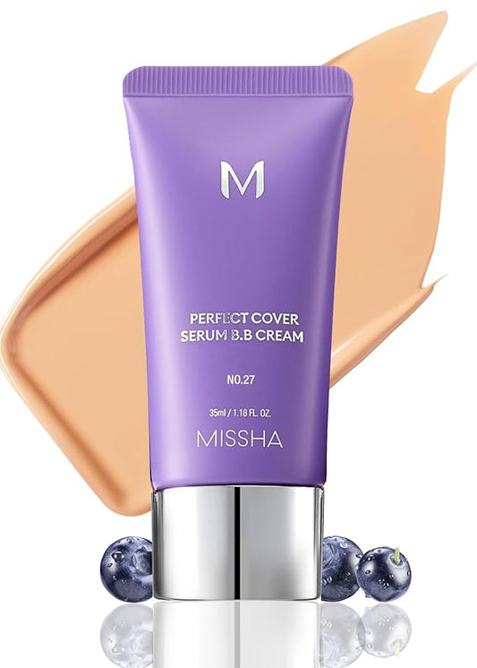MISSHA M PERFECT COVER SERUM BB CREAM No.27 Honey Beige- Medium with Cool/Neutral Undertone, BB Cream by Cardi B Pick, Skin Tint, Tinted Moisturizer, Skin Care Foundation Makeup, 1.18 Fl oz-VivaGrace Women
