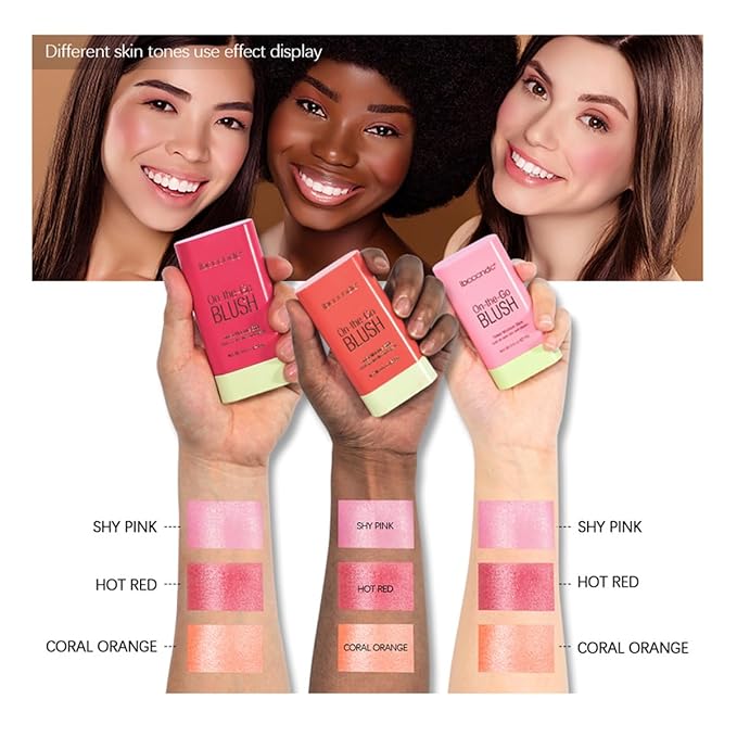 Multi-Use Makeup Blush Stick,Cream Blush Stick,Solid Moisturizer Stick,Waterproof Natural Nude Makeup,Tinted Solid Moisturizer Stick for Eyes Lips Cheek (3#Coral Orange)-VivaGrace Women