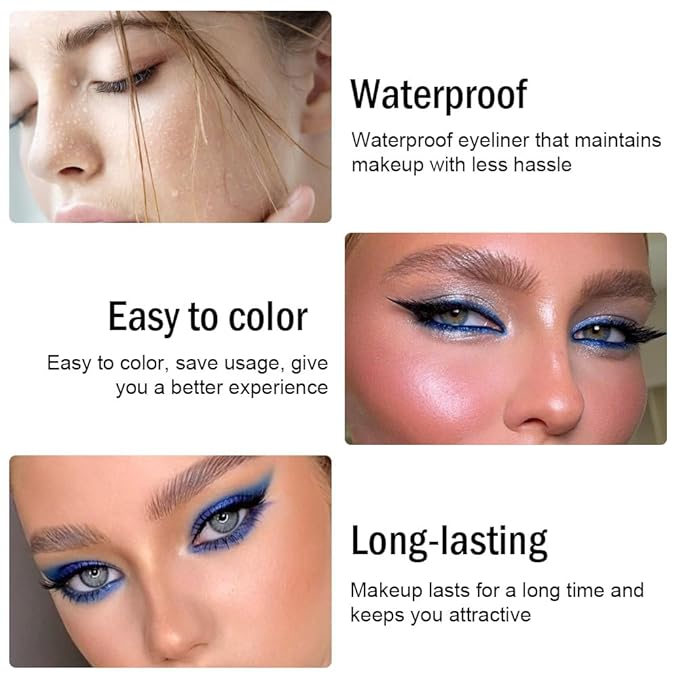 evpct Pearl Blue Gel Eyeliner Pencil for Women Waterline Waterproof Smudge Proof Eye Makeup Liners, Blue Mascara Eye Liner Gel Liner Eyeliner with Sharpener delineador de ojos contra el agua 07