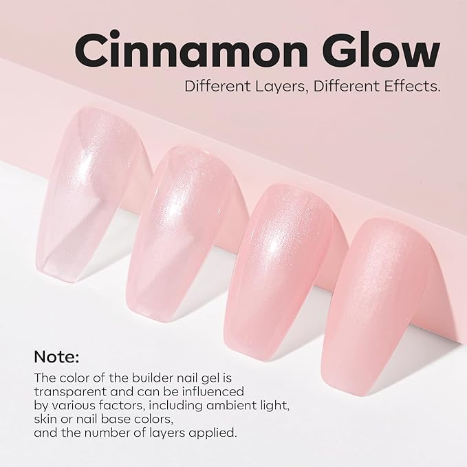 modelones Builder Nail Gel, 8-in-One Pink Shimmer Builder, Sparkle Glitter Pink Rubber Base Gel Polish LED Lamp Cured Hardener Color Base Strengthener Extension for Home DIY Salon Girls-VivaGrace Women