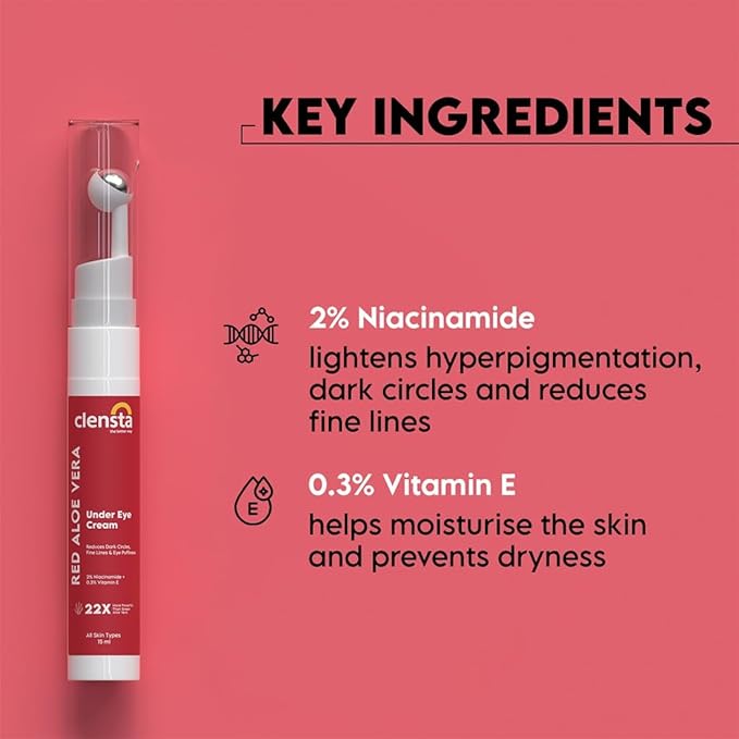 Clensta Aloe Vera Under Eye Cream Roll On | 0.51 Fl Oz (15ml) | Hydrating Eye Cream with Niacinamide | for Puffiness, Dark Circles & Wrinkles-VivaGrace Women
