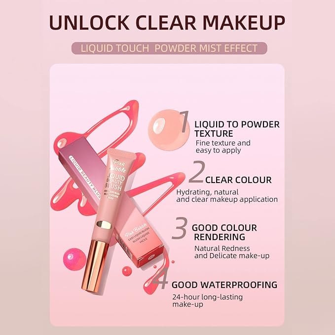 Liquid Blush Makeup Wand, Velvet Cream Blush Stick for Cheeks and Lips, Blush and Highlighter Stick, Easily Blendable, Long-Wearing, Smudge Proof-VivaGrace Women