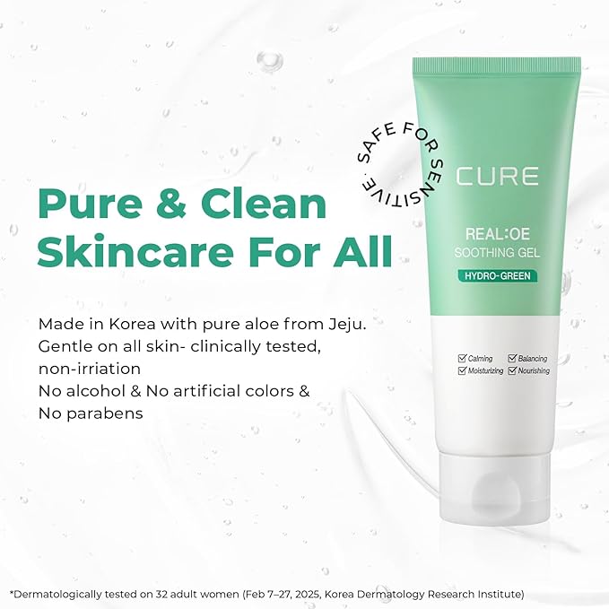CURE Aloe Vera Gel with 90.52% Leaf Juice, Soothing & Hydrating Korean Skin Care for Sun-Exposed or Dry Skin, 5.07 fl oz, Refreshing Gel Moisturizer for Face & Body-VivaGrace Women