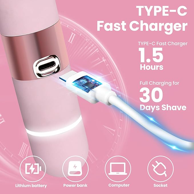 Bikini Trimmer for Women, Glow Aura Womens Shaver, Quiet Dual Head Waterproof Cordless Rechargeable Painless Trimmer for Underarms, Legs, Body (Pink)-VivaGrace Women