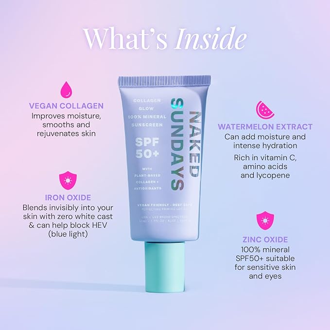Naked Sundays SPF 50 Daily Facial Moisturizer, All-in-one Mineral Sunscreen, Face Lotion, Makeup Primer with Broad Spectrum UVA/UVB + Zinc Oxide, 50ml-VivaGrace Women
