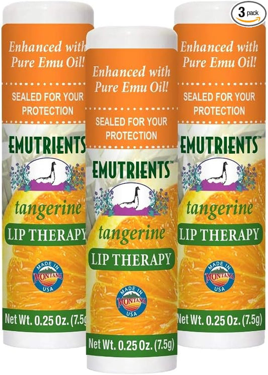 Montana Emu Ranch - Lip Therapy Lip Balm - 0.25 Ounce - Tangerine Flavor - 3 Pack - Made with Pure Emu Oil-VivaGrace Women