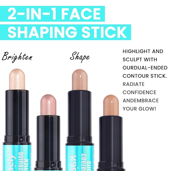 evpct 2in1 Face Shaping & Contouring Stick Cream Contour Concealer Bronzer Stick Makeup Kit for Beginner Face Highlighter Makeup Stick contorno maquillaje de maquillaje, NEW Fair + NEW Light Medium-VivaGrace Women