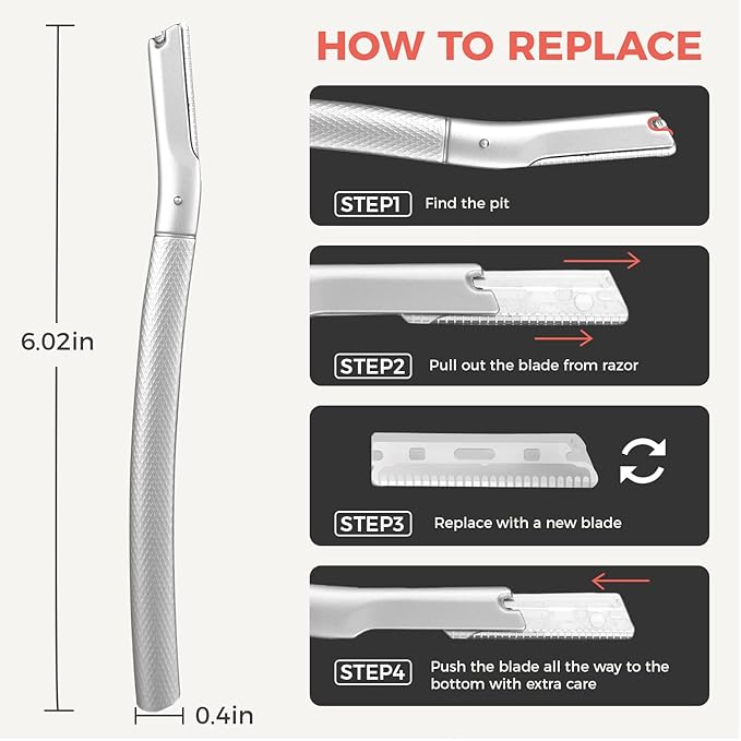 ZOMCHI Eyebrow Razor, Face Razors for Women&Men, Eyebrow Trimmer Shaper with Precision Cover,Facial Shaver with 6 Blades (Silver)-VivaGrace Women