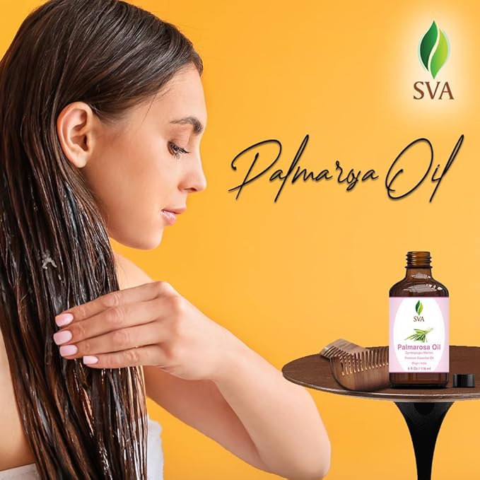 SVA Palmarosa Essential Oil – 4 Fl Oz – 100% Natural Palmarosa Oil - for Diffuser, Hair Care, Face, Skin Care, Aromatherapy, Scalp and Body Massage, Soap and Candle Making – with Dropper-VivaGrace Women