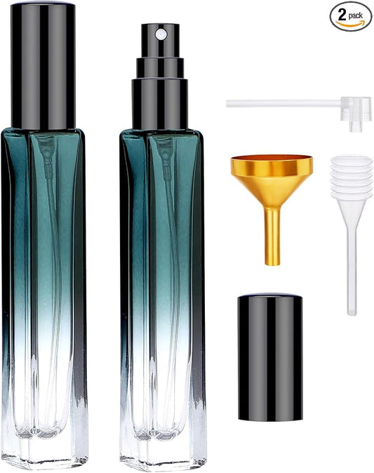 Segbeauty Atomizer Sprayer Set - 2pcs 10ML Refillable Mini Glass Perfume Spray Bottles with Funnel and Pipette, Portable Travel Cologne Sprayer Gradient Green-VivaGrace Women