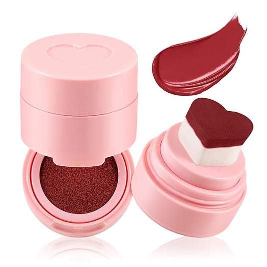 Boobeen Liquid Blush for Cheeks, Buildable & Blendable Face Blusher, Cheek Stamp Blush with Heart-shaped Applicator, Lightweight Air Cushion Blush for Velvet Matte Finish-VivaGrace Women
